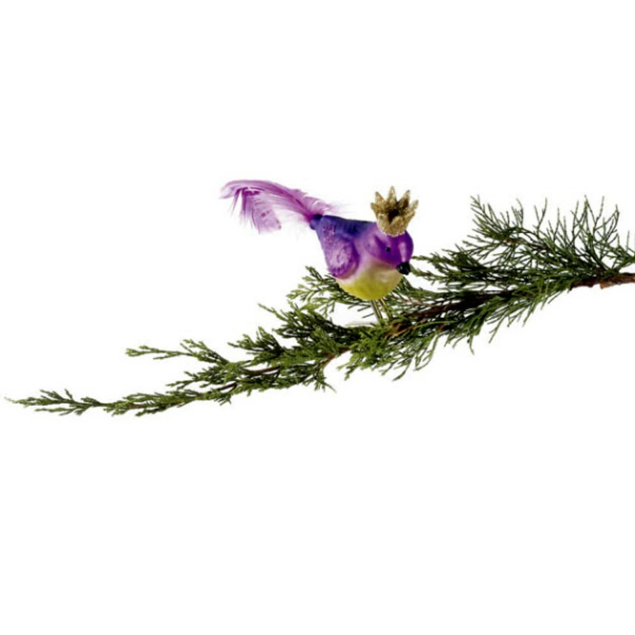8" Purple Glass Bird With Crown Clip-On Christmas Ornament - Image 2