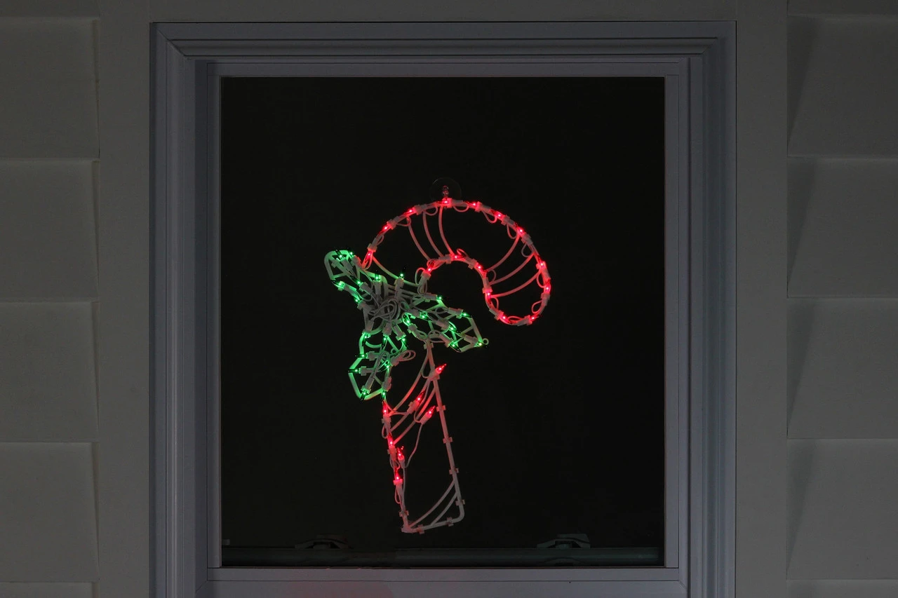 18" Lighted Candy Cane With Holly Christmas Window Silhouette Decoration - Image 3