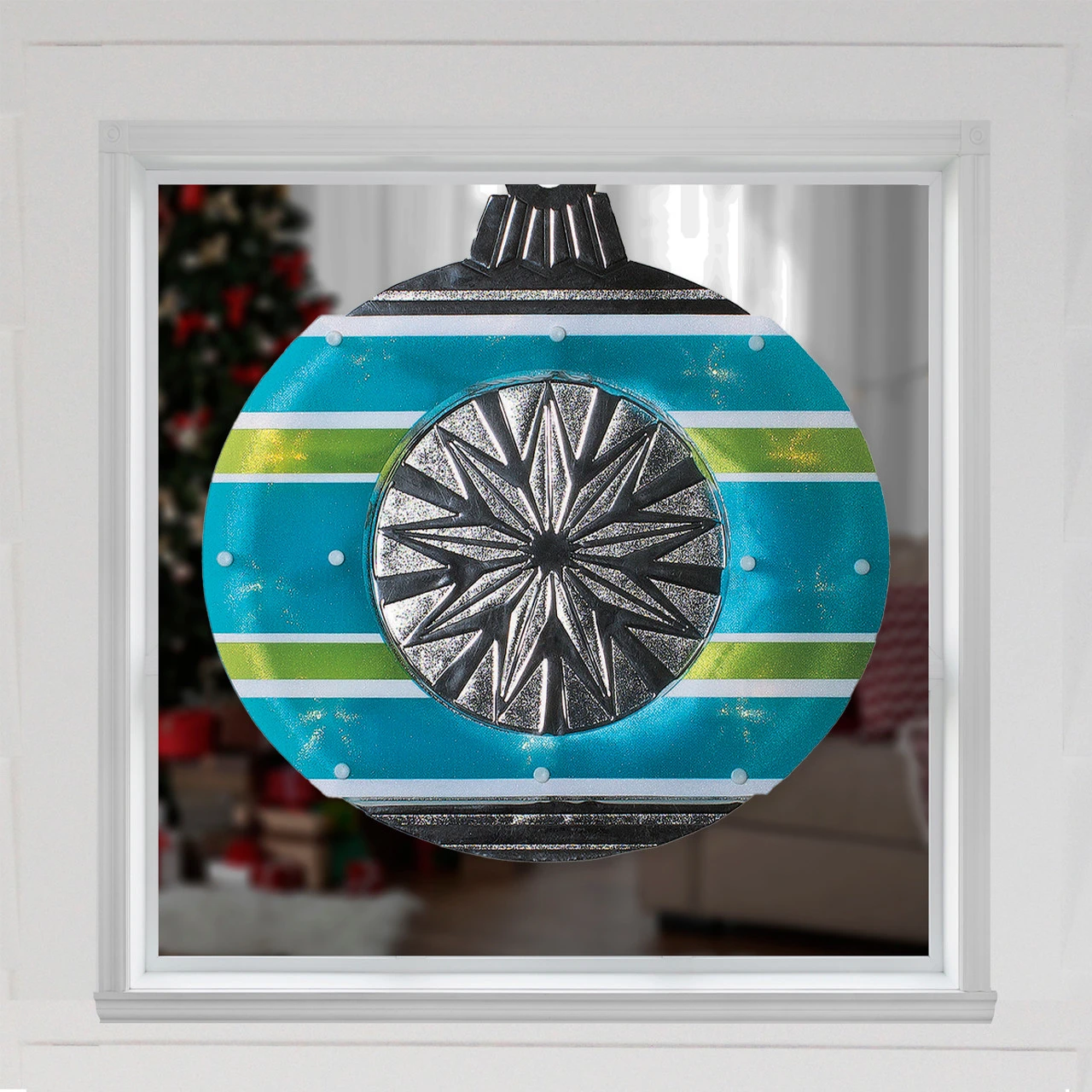 15.5" Blue And Green Lighted Christmas Ornament Window Silhouette - Image 3