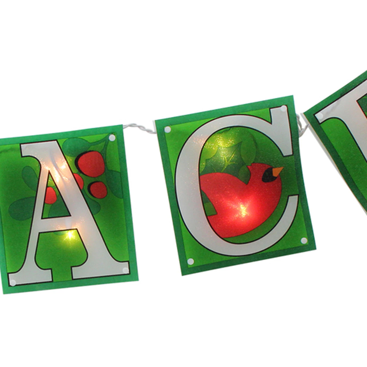 10-Count Green And Red Shimmering "PEACE" Lighted Mini Christmas Garland, 4.5ft White Wire - Image 2