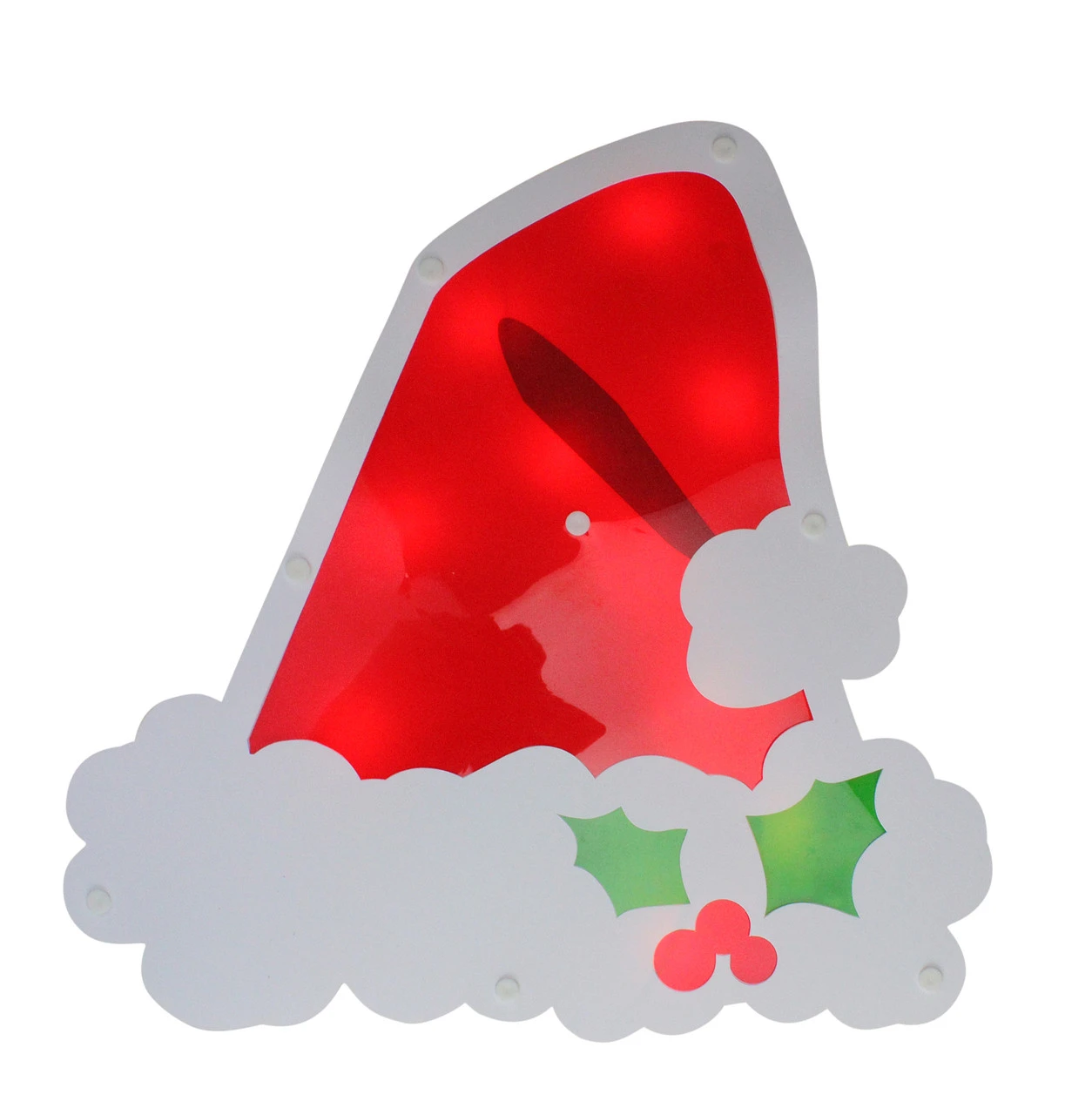 12.5" Lighted White And Red Santa Hat Christmas Window Silhouette Decoration
