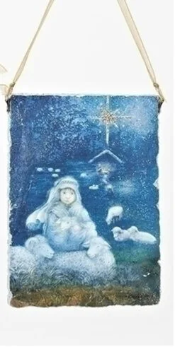 5" Shephard Boy With Sheep Hanging Plaque Decorative Christmas Ornament