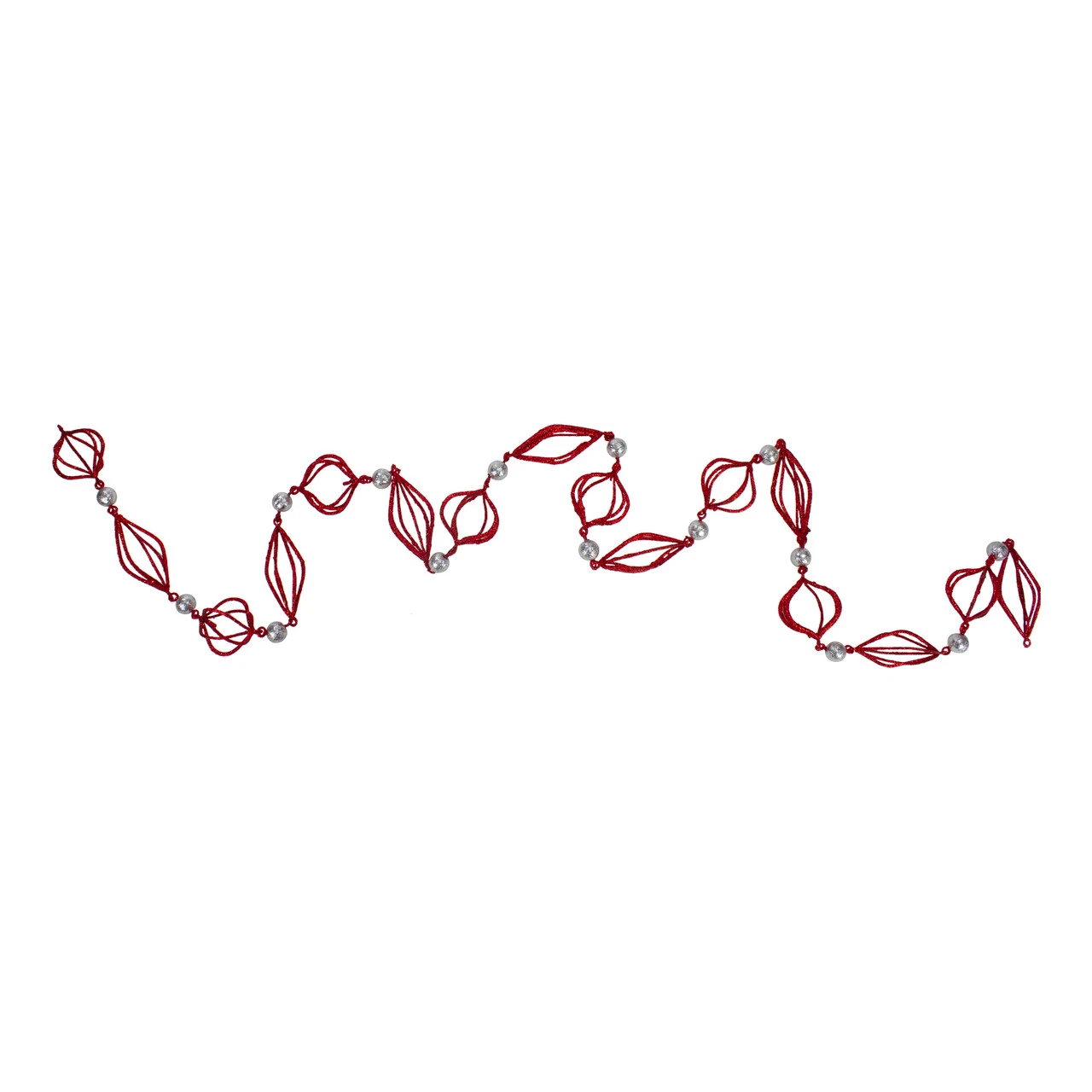 6' Red Glittered Finial And Onion With Silver Ball Christmas Garland - Image 3