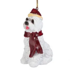 3.5" White Maltese Dog Christmas Ornament