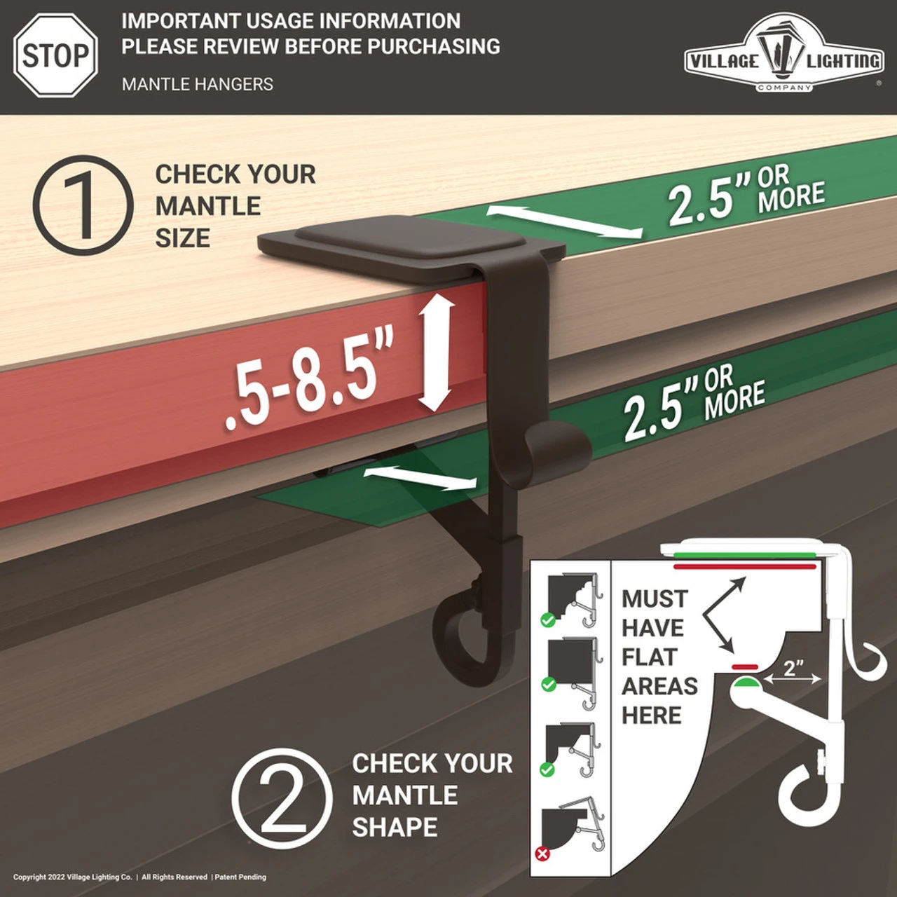 Set Of 2 Brown Garland And Stocking Christmas Adjustable Mantle Hangers 8.5" - Image 3