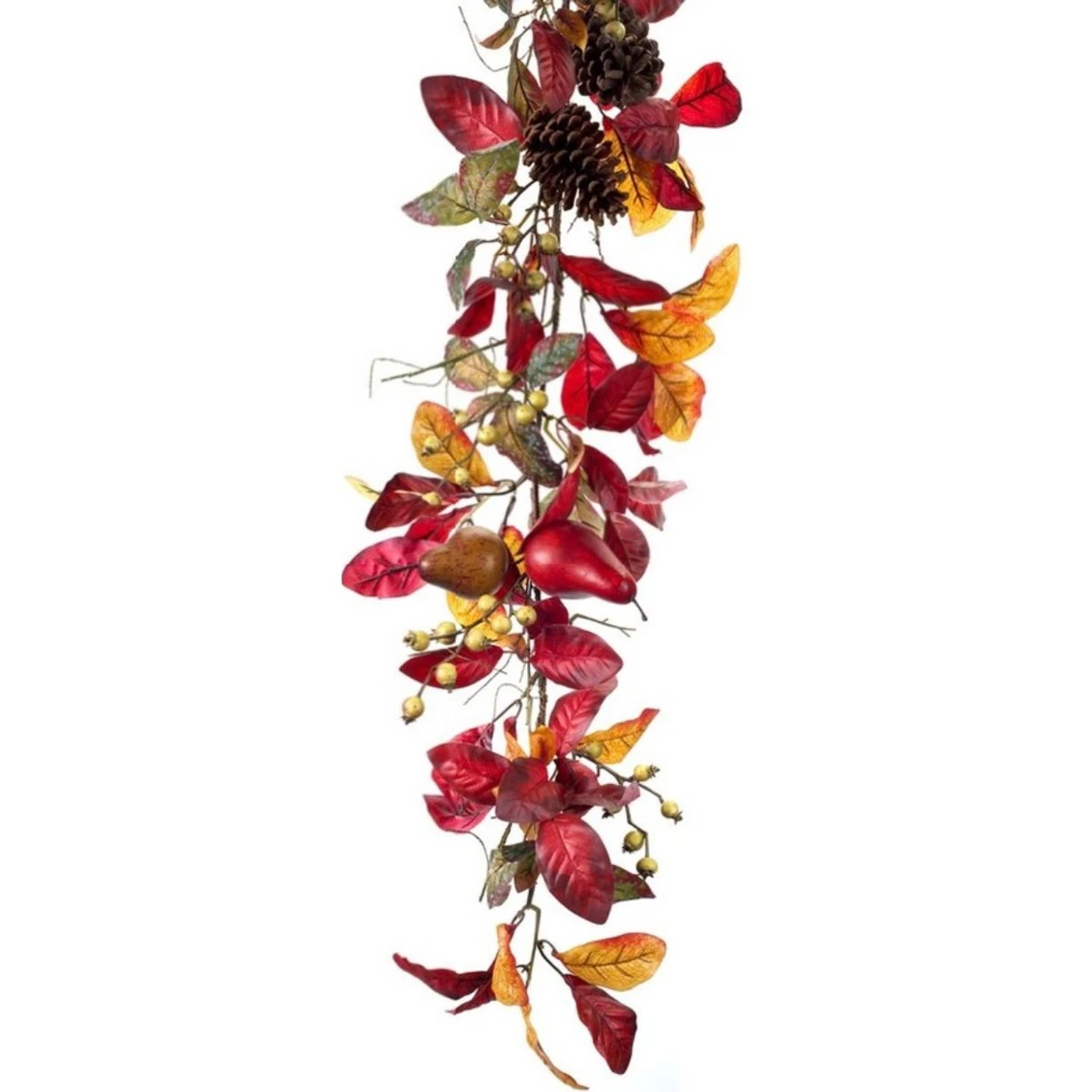 5' X 9.5" Red And Yellow Foliage With Pine Cones Artificial Christmas Garland - Unlit - Image 2