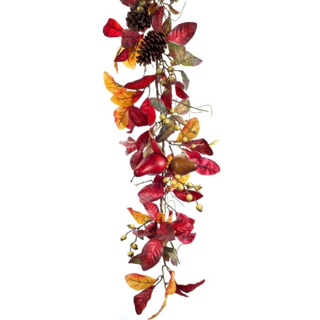 5' X 9.5" Red And Yellow Foliage With Pine Cones Artificial Christmas Garland - Unlit - Image 3