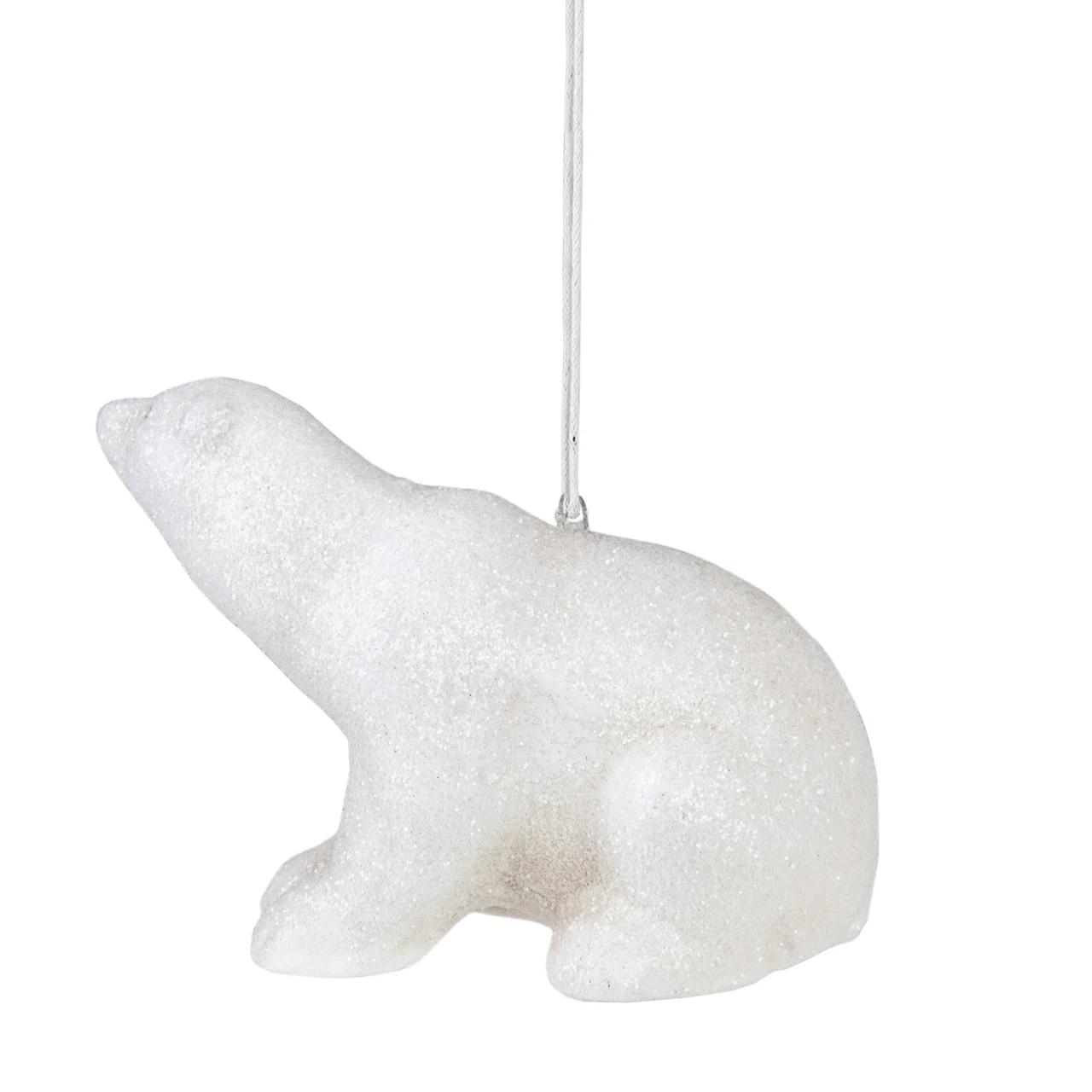 5" White Glitter Sitting Polar Bear Christmas Hanging Ornament - Image 4