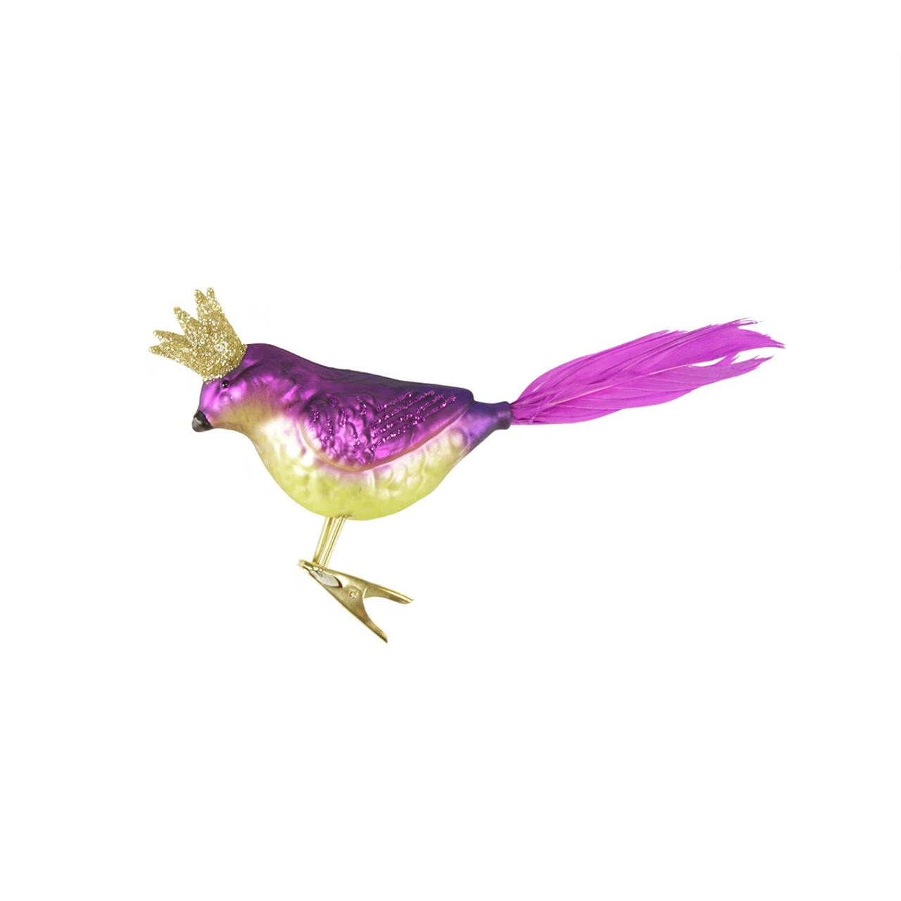 8" Purple Glass Bird With Crown Clip-On Christmas Ornament - Image 3
