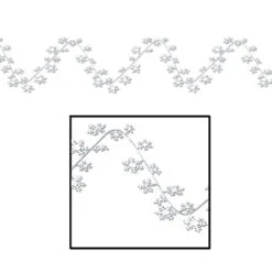 Club Pack Of 12 Metallic White Gleam 'N Flex Snowflake Christmas Garland Decorations 25'
