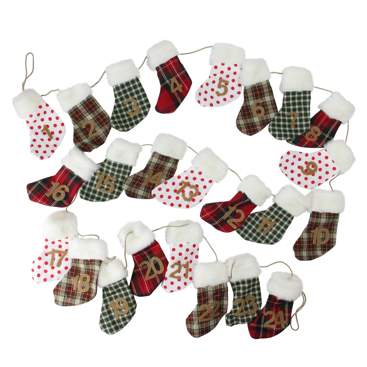 8' X 1" White And Red Stocking Artificial Christmas Garland - Unlit