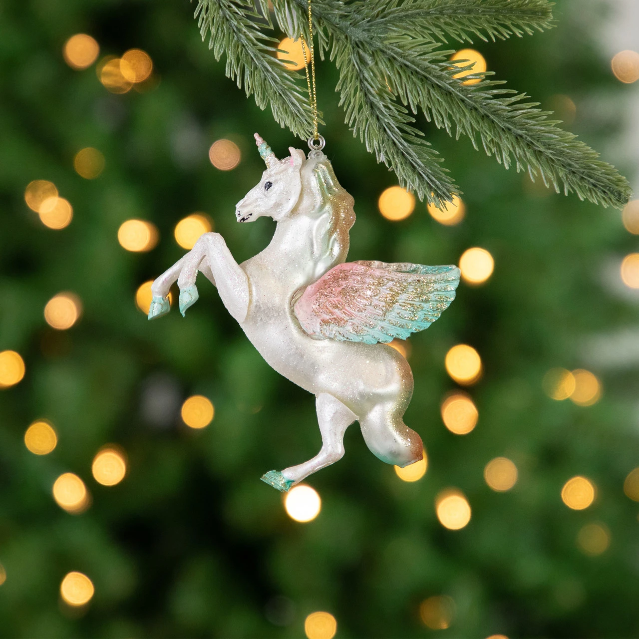 5.25" White Unicorn Glass Christmas Ornament - Image 2