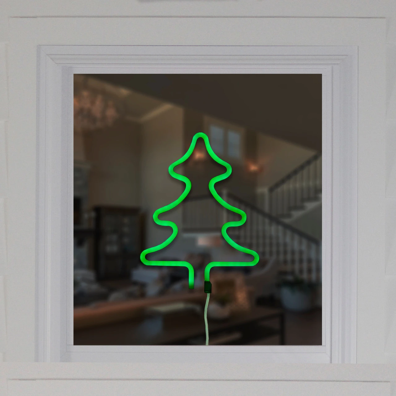 9.5" Green Christmas Tree LED Neon Style Window Silhouette - Image 2
