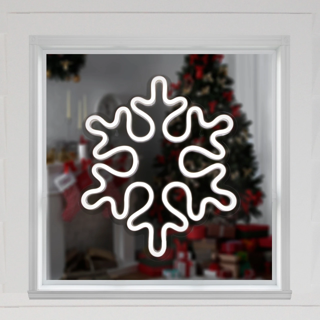 15" White LED Lighted Neon Style Snowflake Christmas Window Silhouette - Image 2