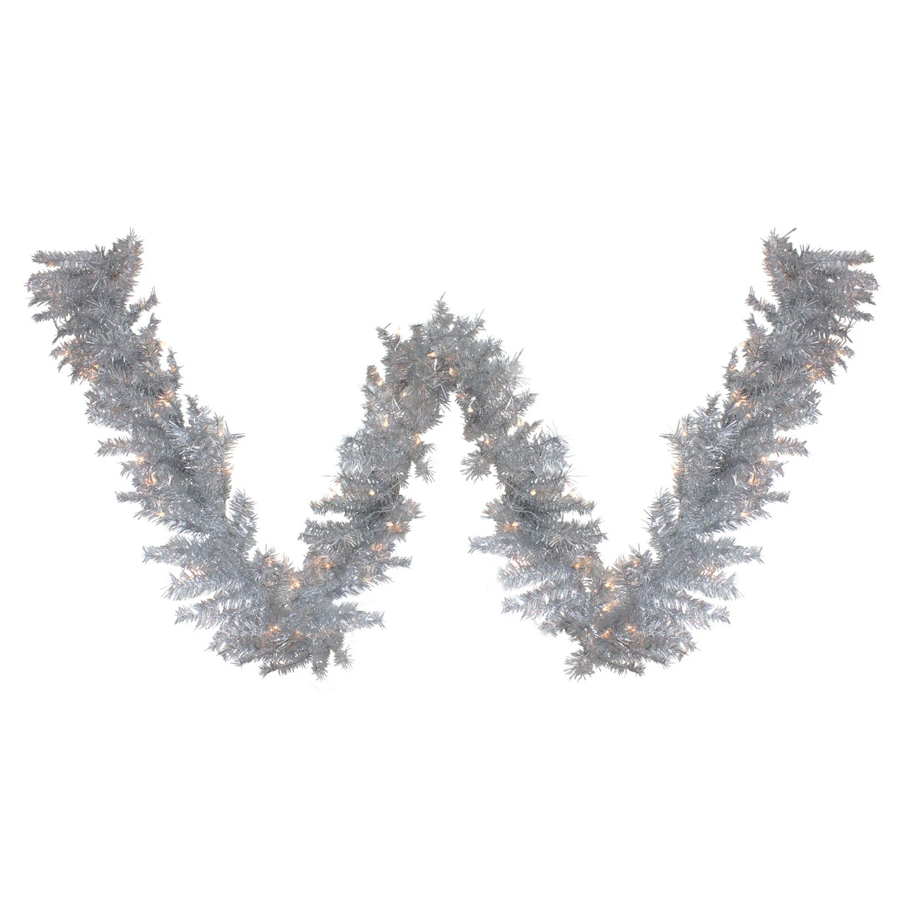 9' X 12" Pre-Lit Silver Tinsel Artificial Christmas Garland, Clear Lights