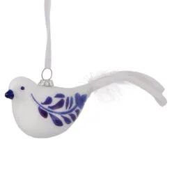 6.5" White And Blue Bird Glass Christmas Ornament