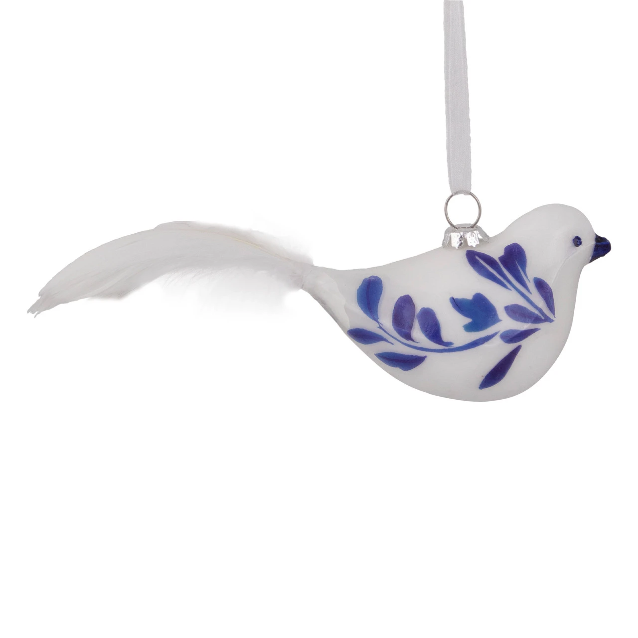 6.5" White And Blue Bird Glass Christmas Ornament - Image 5