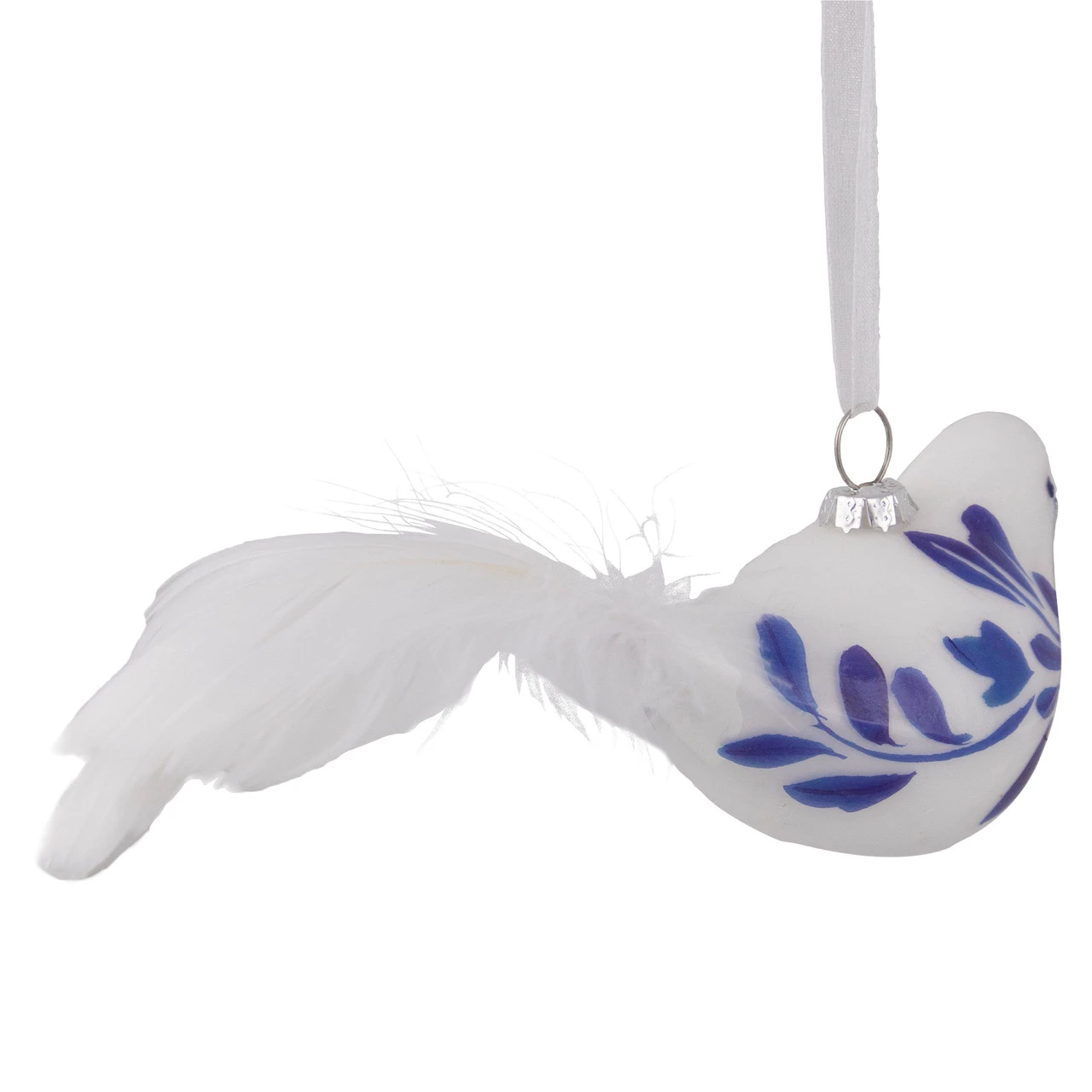 6.5" White And Blue Bird Glass Christmas Ornament - Image 6
