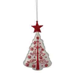 6" White And Red Christmas Tree Glass Ornament