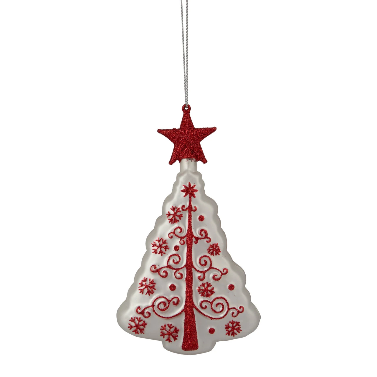 6" White And Red Christmas Tree Glass Ornament