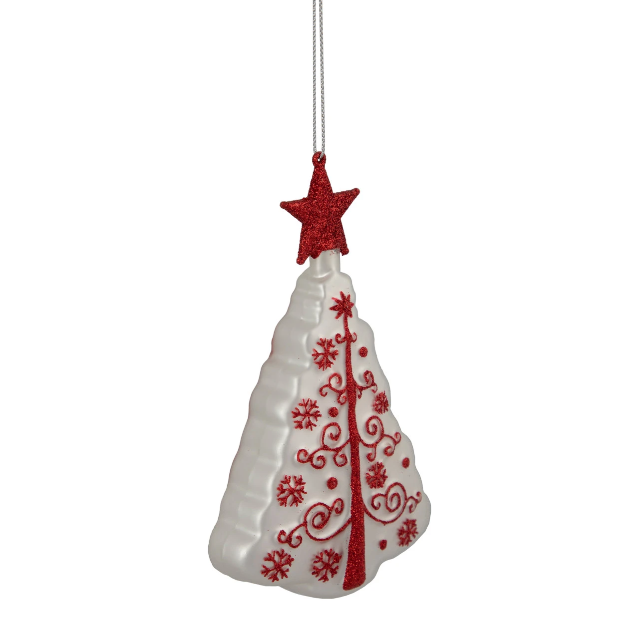 6" White And Red Christmas Tree Glass Ornament - Image 5