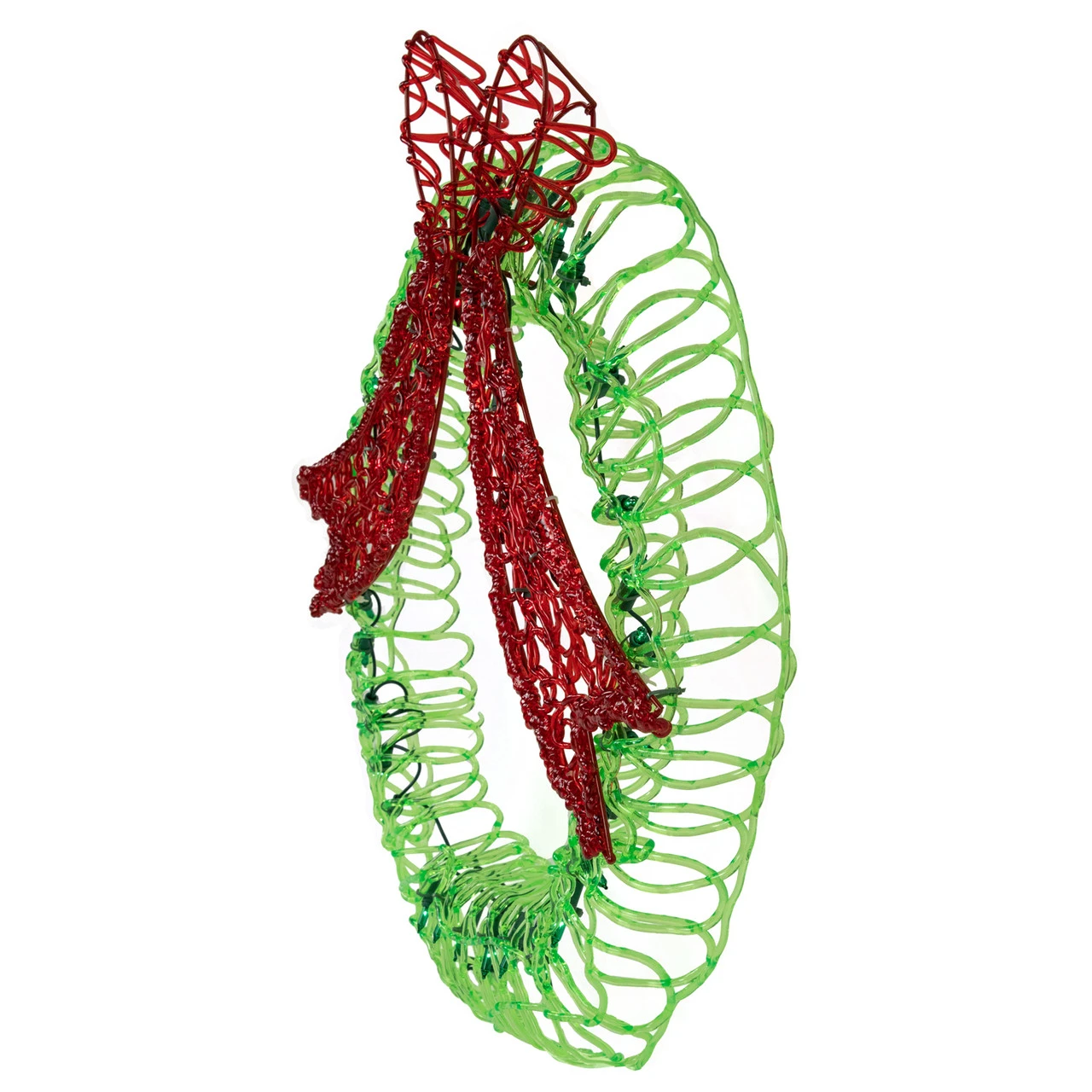 20" Green And Red Lighted Wreath And Bow Christmas Window Silhouette Decoration - Image 3
