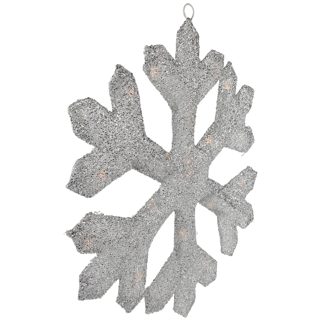 20" Lighted Silver Tinsel Snowflake Christmas Window Decor - Image 3
