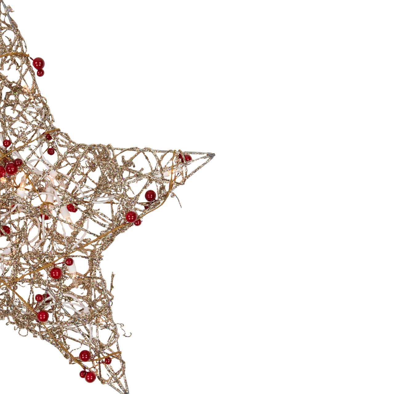 18" Lighted Champagne Gold Glittered Rattan Berry Hanging Star Christmas Window Decoration - Image 5