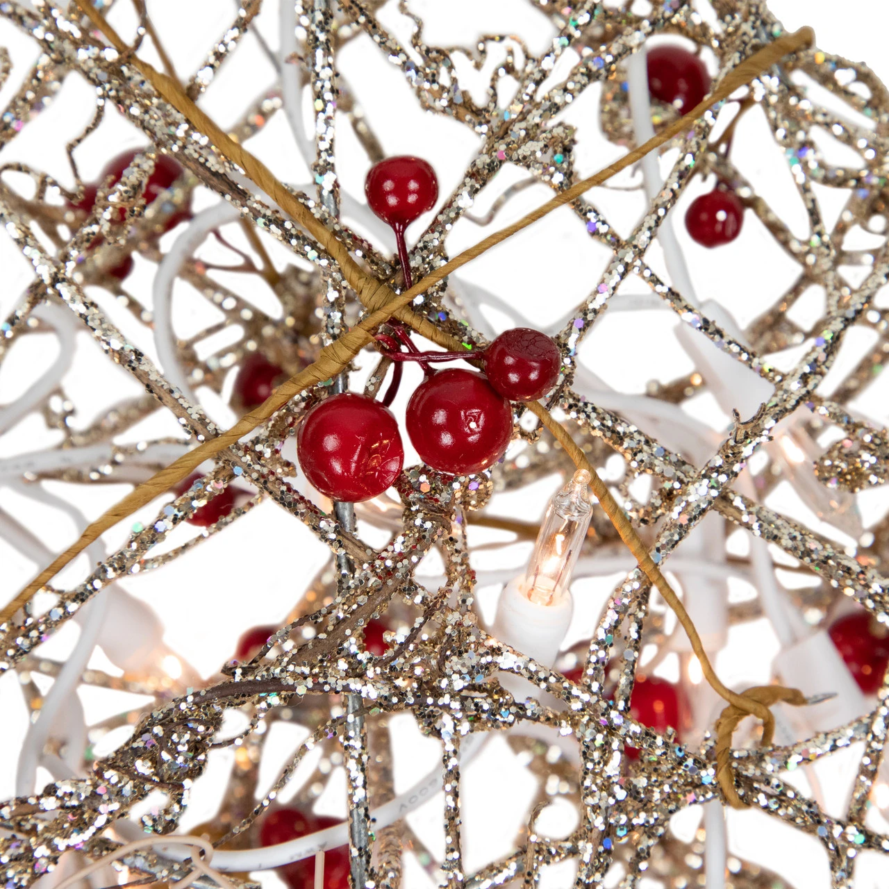 18" Lighted Champagne Gold Glittered Rattan Berry Hanging Star Christmas Window Decoration - Image 4