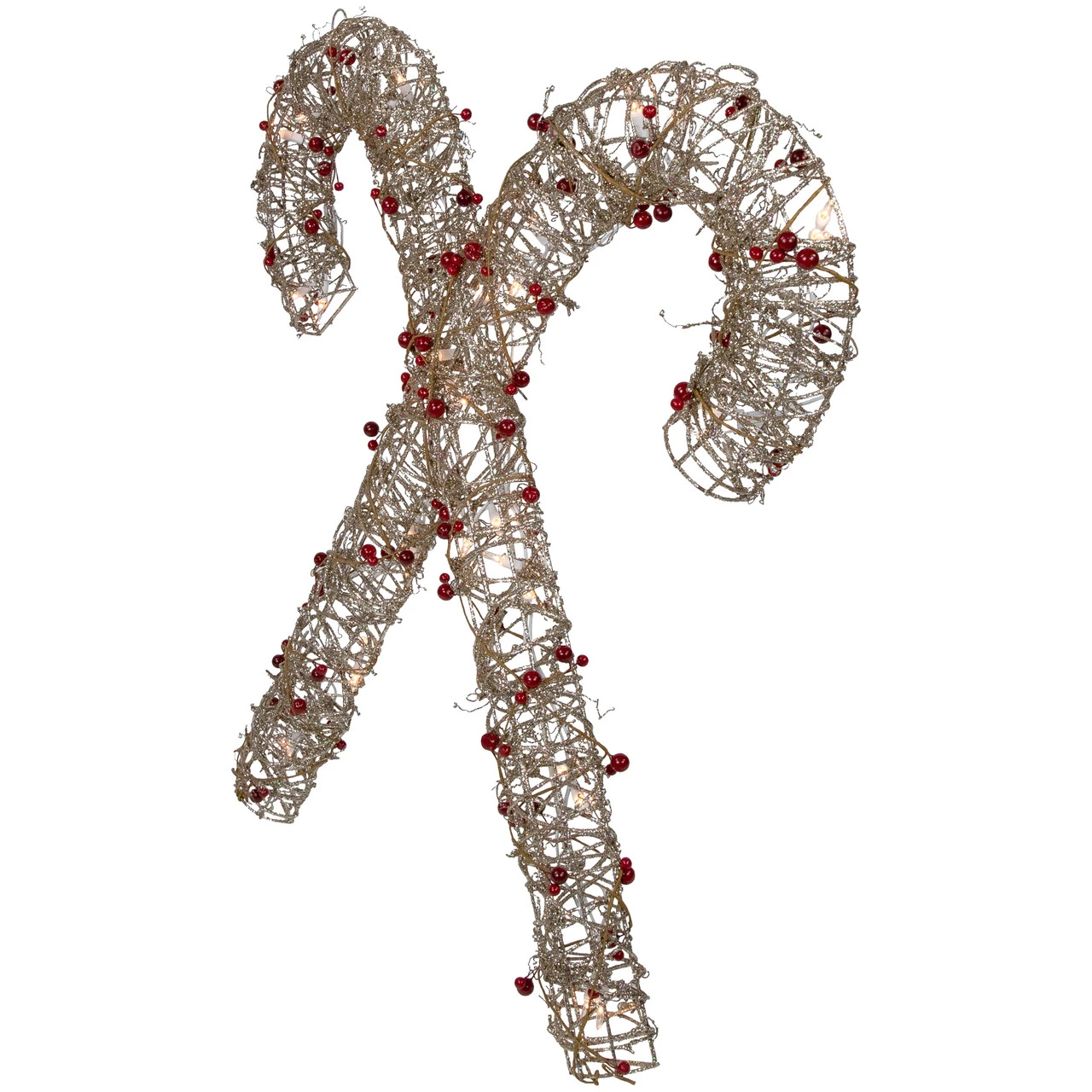 25" Lighted Champagne Gold Glittered Rattan Double Candy Cane Christmas Outdoor Or Window Decoration - Image 5
