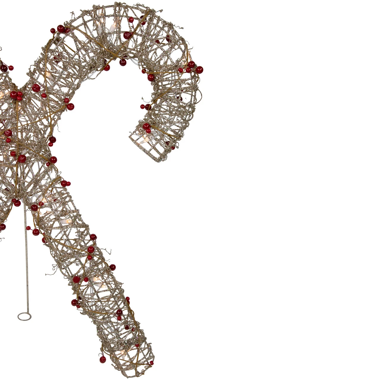 25" Lighted Champagne Gold Glittered Rattan Double Candy Cane Christmas Outdoor Or Window Decoration - Image 6