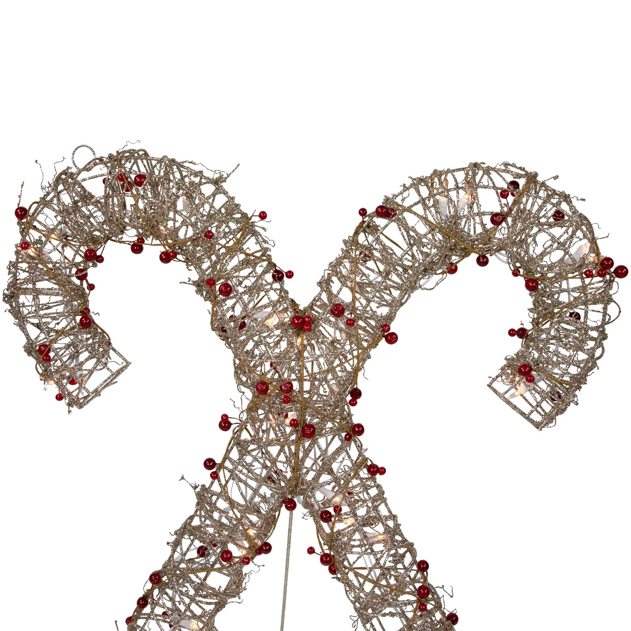 25" Lighted Champagne Gold Glittered Rattan Double Candy Cane Christmas Outdoor Or Window Decoration - Image 7