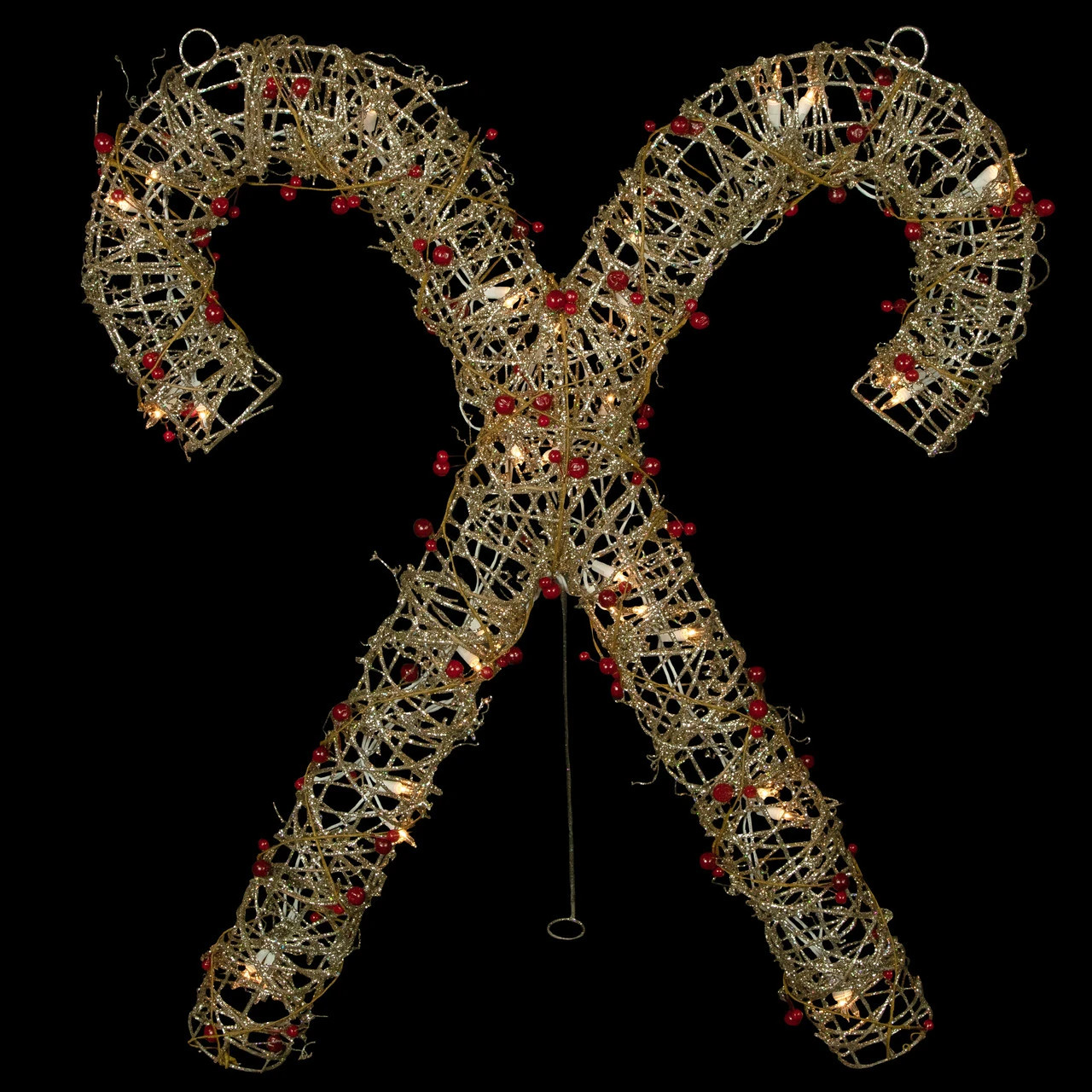 25" Lighted Champagne Gold Glittered Rattan Double Candy Cane Christmas Outdoor Or Window Decoration - Image 3