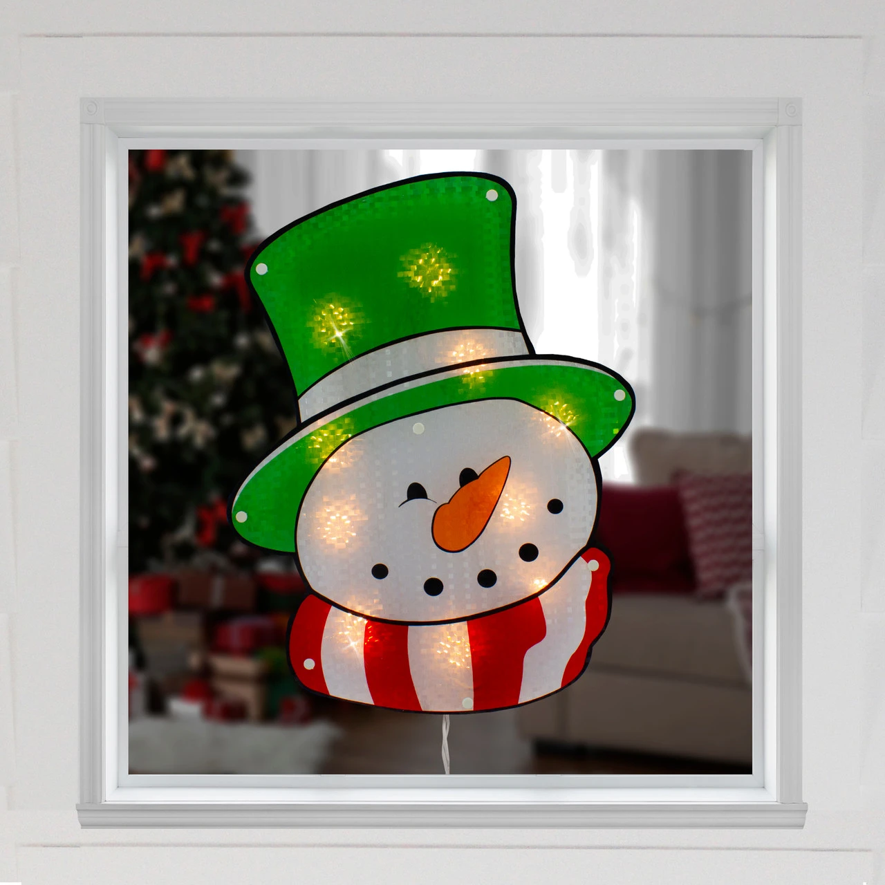 15.75" Lighted Holographic Snowman Christmas Window Silhouette - Image 2