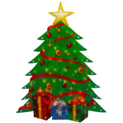 22.5" Lighted Christmas Tree With Presents Window Silhouette