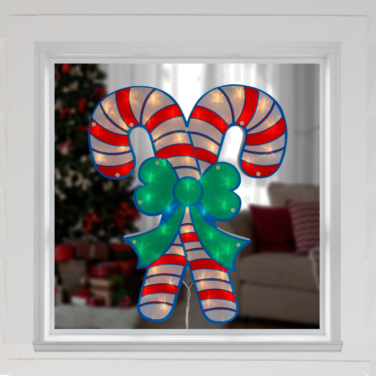 18.5" Lighted Double Candy Cane Christmas Window Silhouette - Image 2