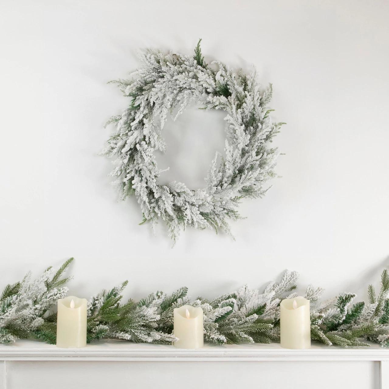 9' X 10" Pre-lit Flocked Winfield Fir Artificial Christmas Garland - Warm White LED Lights - Image 2
