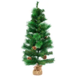 39" LED Lighted Mixed Pine And Pine Cones Artificial Christmas Tree In Jute Base