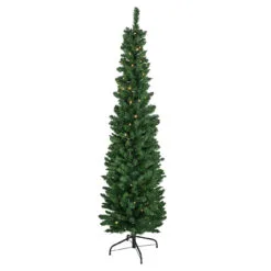 6' Pre-Lit Northern Balsam Fir Pencil Artificial Christmas Tree, Warm Clear LED Lights
