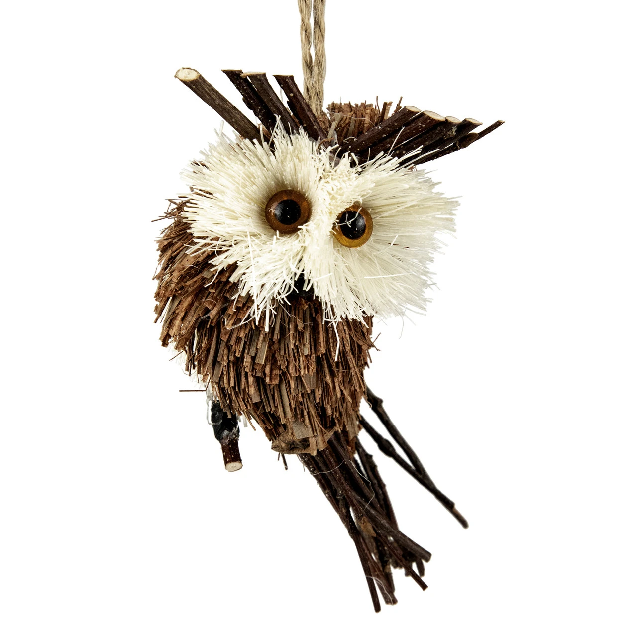 Set 3 Sisal And Twig Owl Christmas Ornaments, 3.5" - Image 4