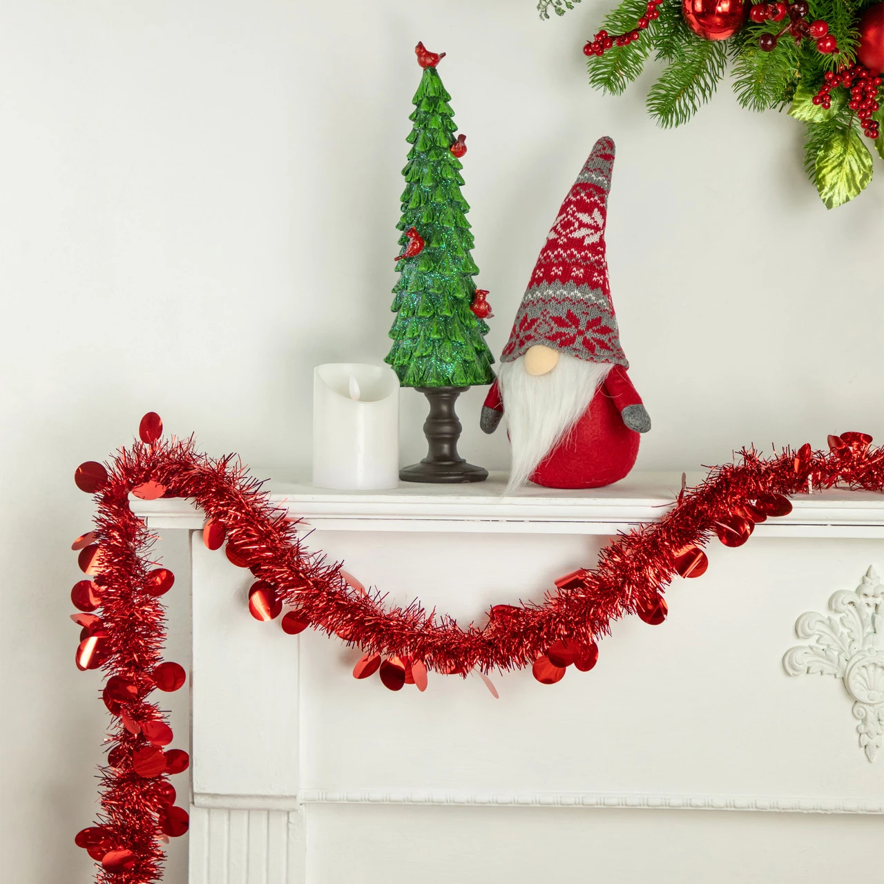50' X 2.5" Red Tinsel Christmas Garland With Polka Dots - Unlit - Image 2
