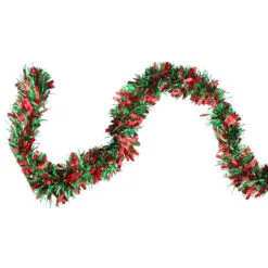 50' X 4" Shiny Green And Red Wide Cut Tinsel Christmas Garland - Unlit