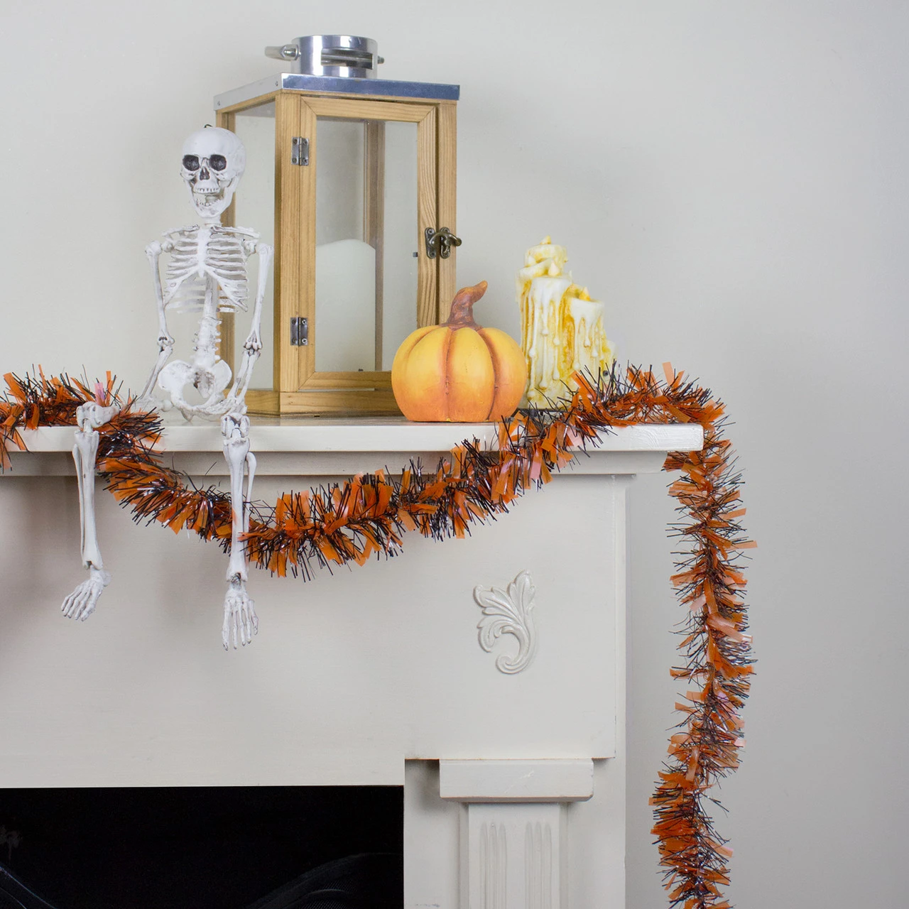 50' Orange And Black Halloween Tinsel Garland - Unlit - Image 3