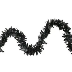 Wide Cut Black Halloween Tinsel Garland - 50 Feet, Unlit