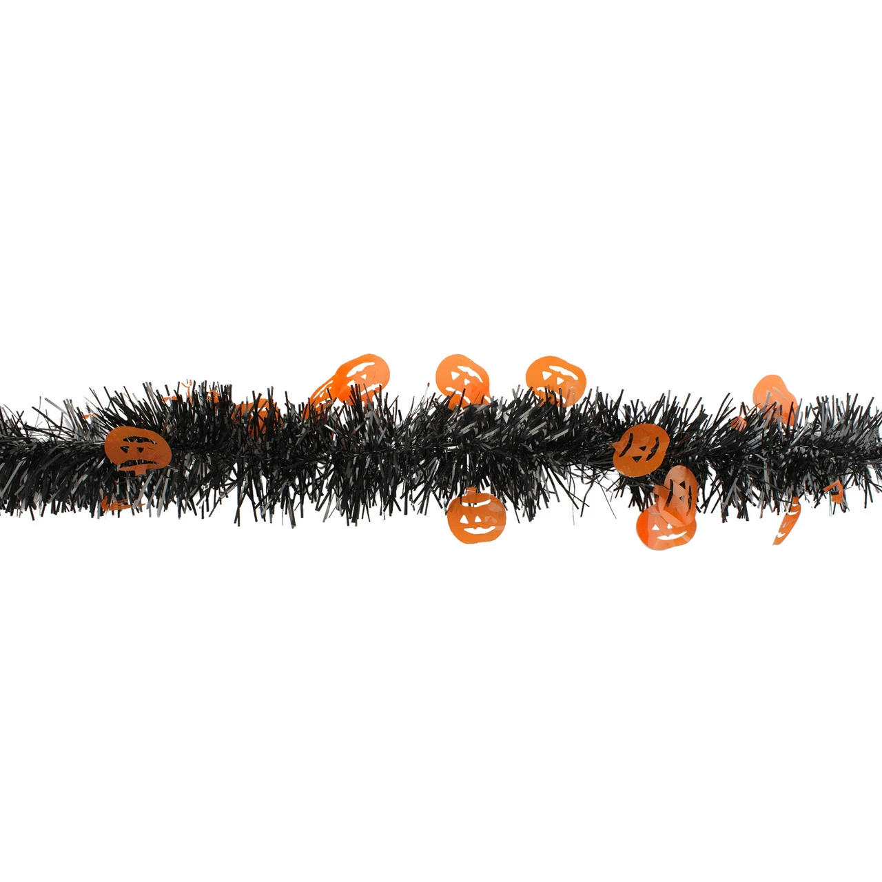 50' Black With Orange Jack O Lanterns Halloween Tinsel Garland - Unlit - Image 2