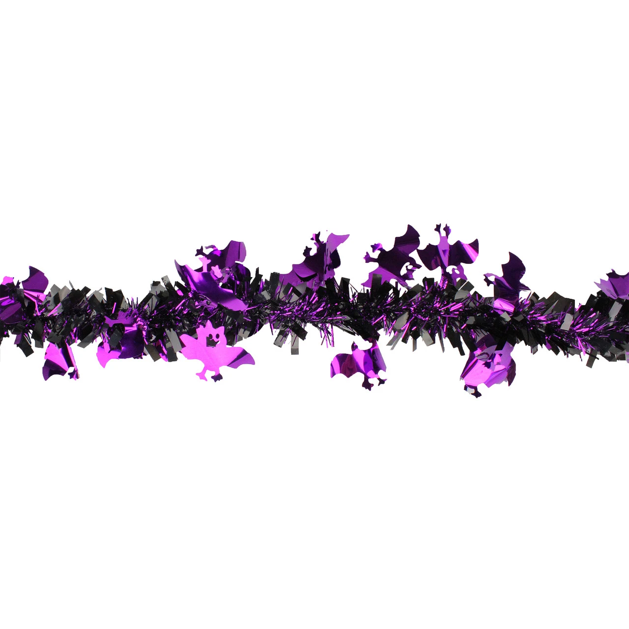 Black With Purple Bats Halloween Tinsel Garland - 50 Feet, Unlit - Image 2