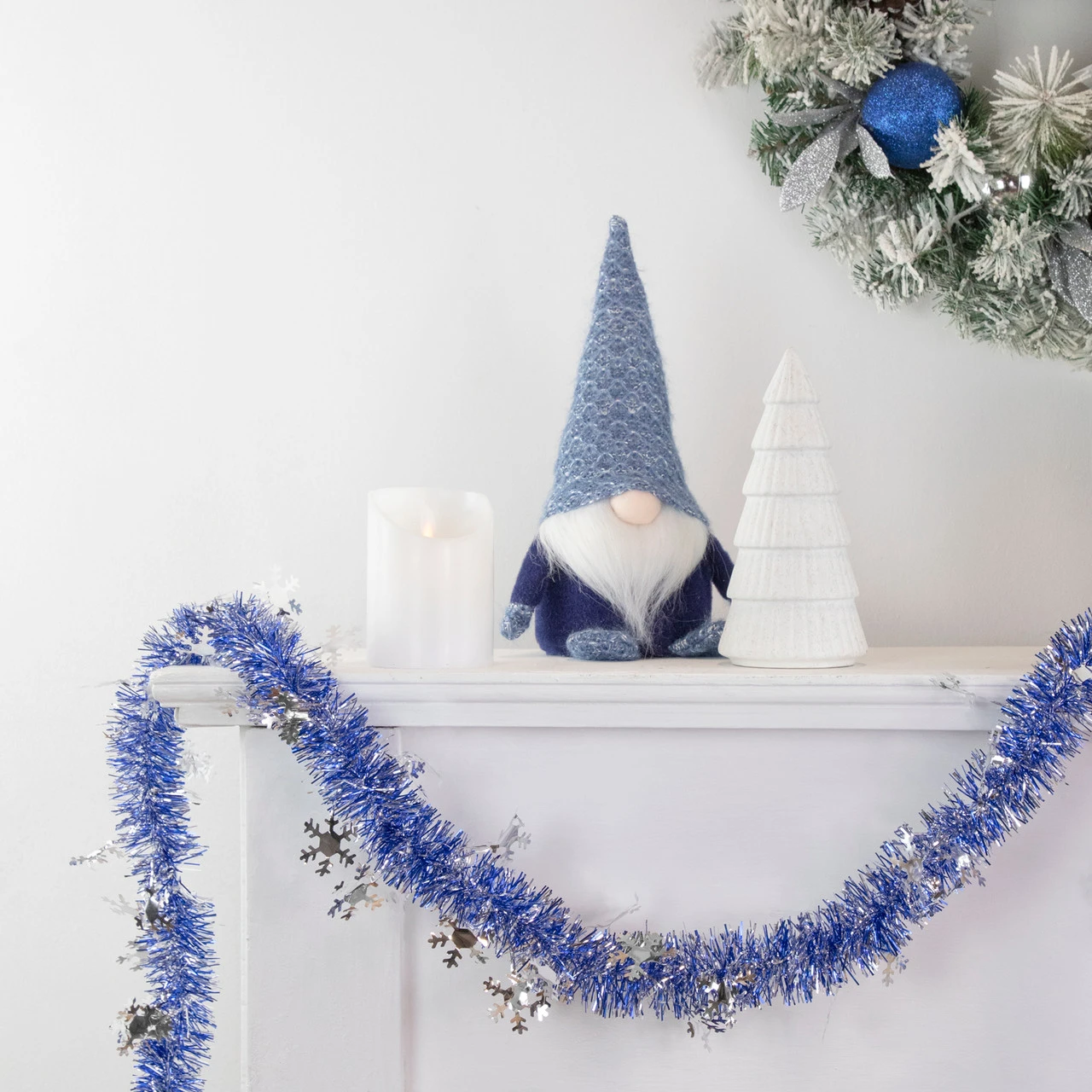 50' X 2" Royal Blue And Silver Christmas Tinsel Garland With Snowflakes - Unlit - Image 2