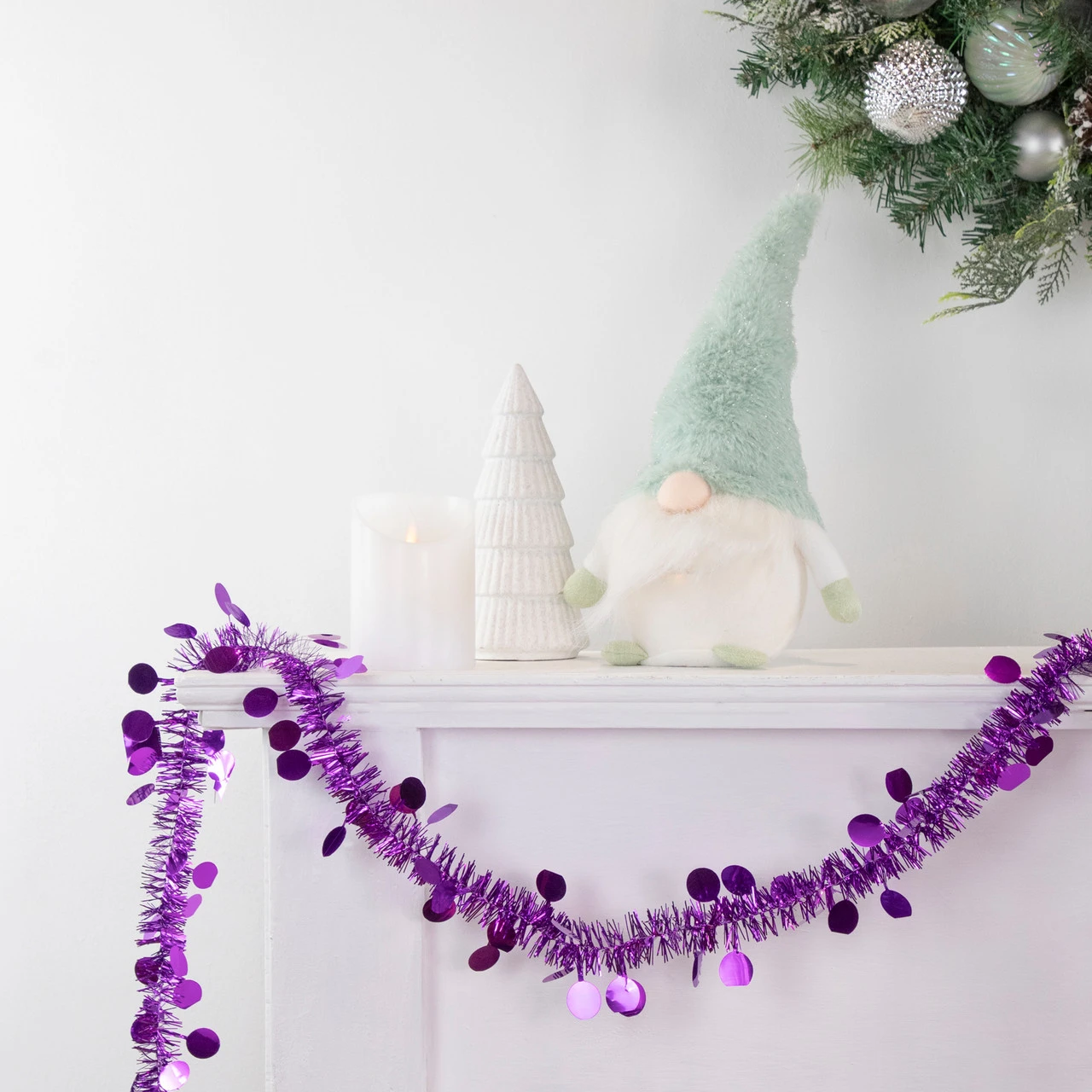 50' X 1.5" Purple Tinsel Christmas Garland With Polka Dots - Unlit - Image 2