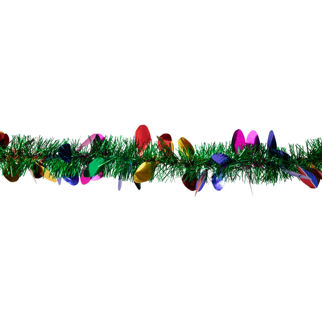50' X 2" Green And Multi-Color Christmas Light Bulb Wrapped Tinsel Garland - Unlit - Image 3