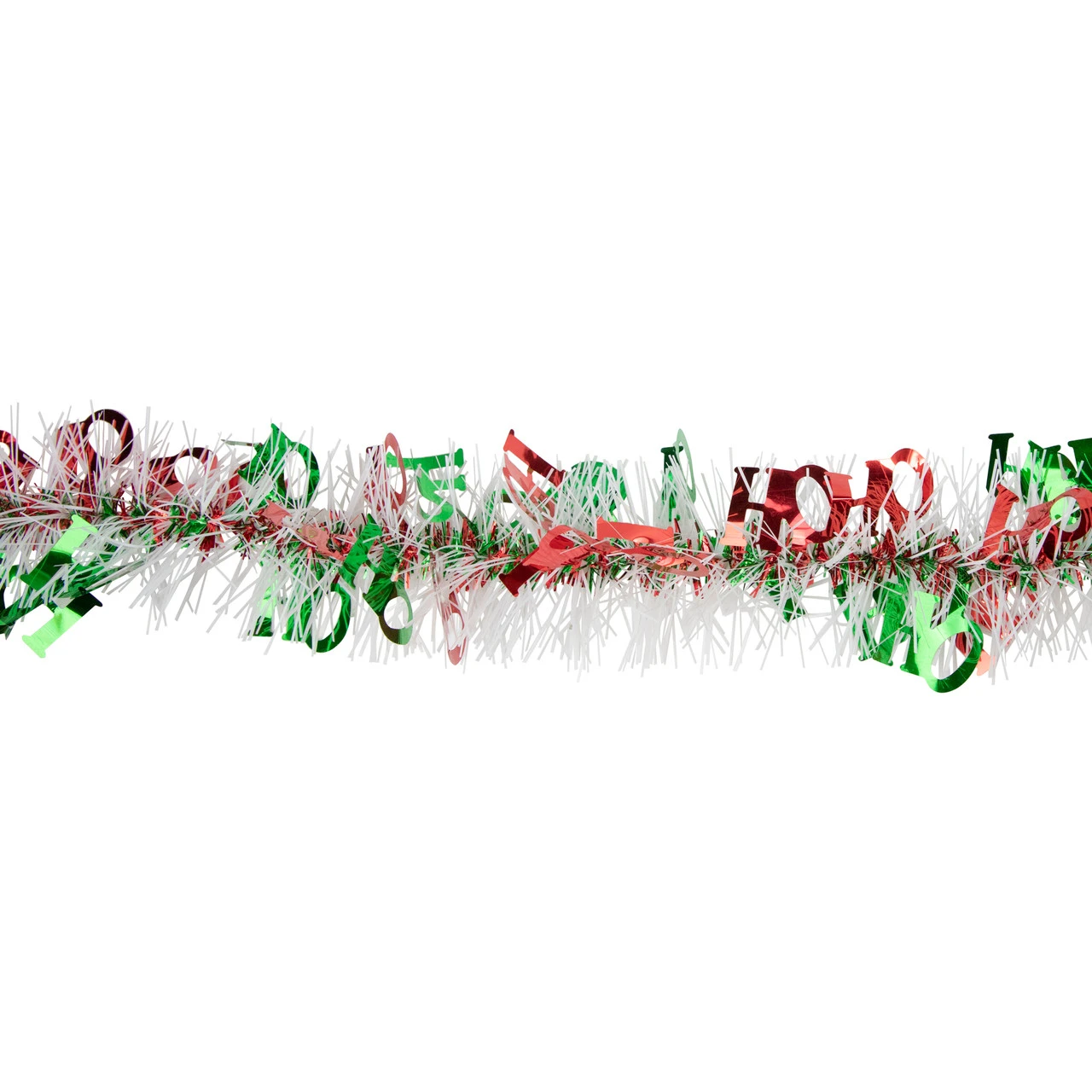 50' X 2.5" White, Red And Green Christmas HO HO HO Wrapped Tinsel Garland - Unlit - Image 3